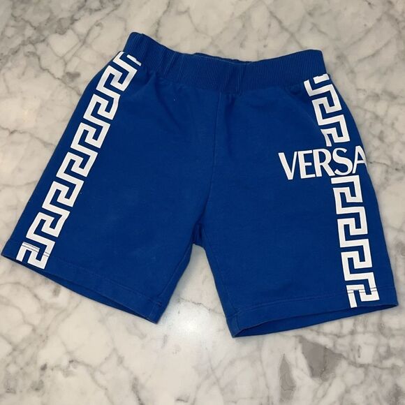 VERSACE BOYS BLUE & WHITE LOGO SHORTS 36M - Picture 3 of 7